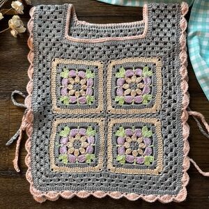 Handmade Kid Crochet Apron with Floral Squares